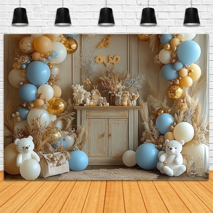 Happy Birthday Hintergrund Ballons Pampas Teddy Hintergrund BRP10-354