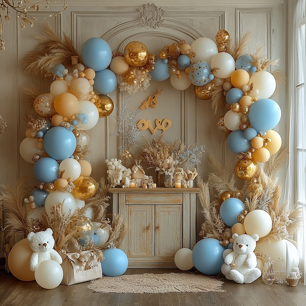 Happy Birthday Hintergrund Ballons Pampas Teddy Hintergrund BRP10-354