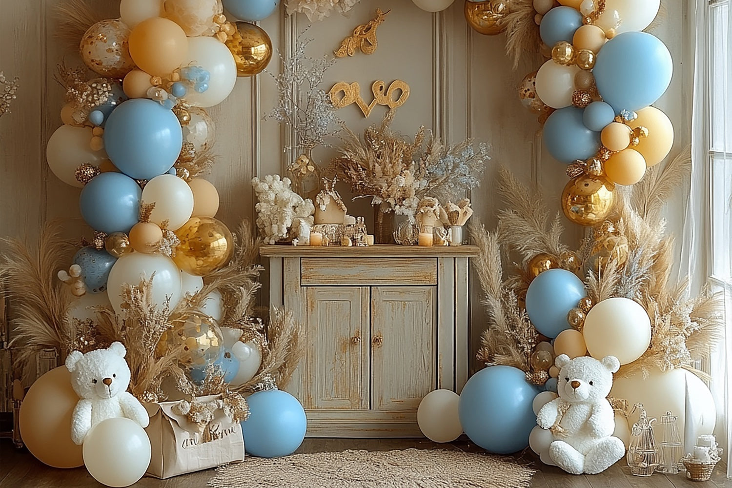 Happy Birthday Hintergrund Ballons Pampas Teddy Hintergrund BRP10-354
