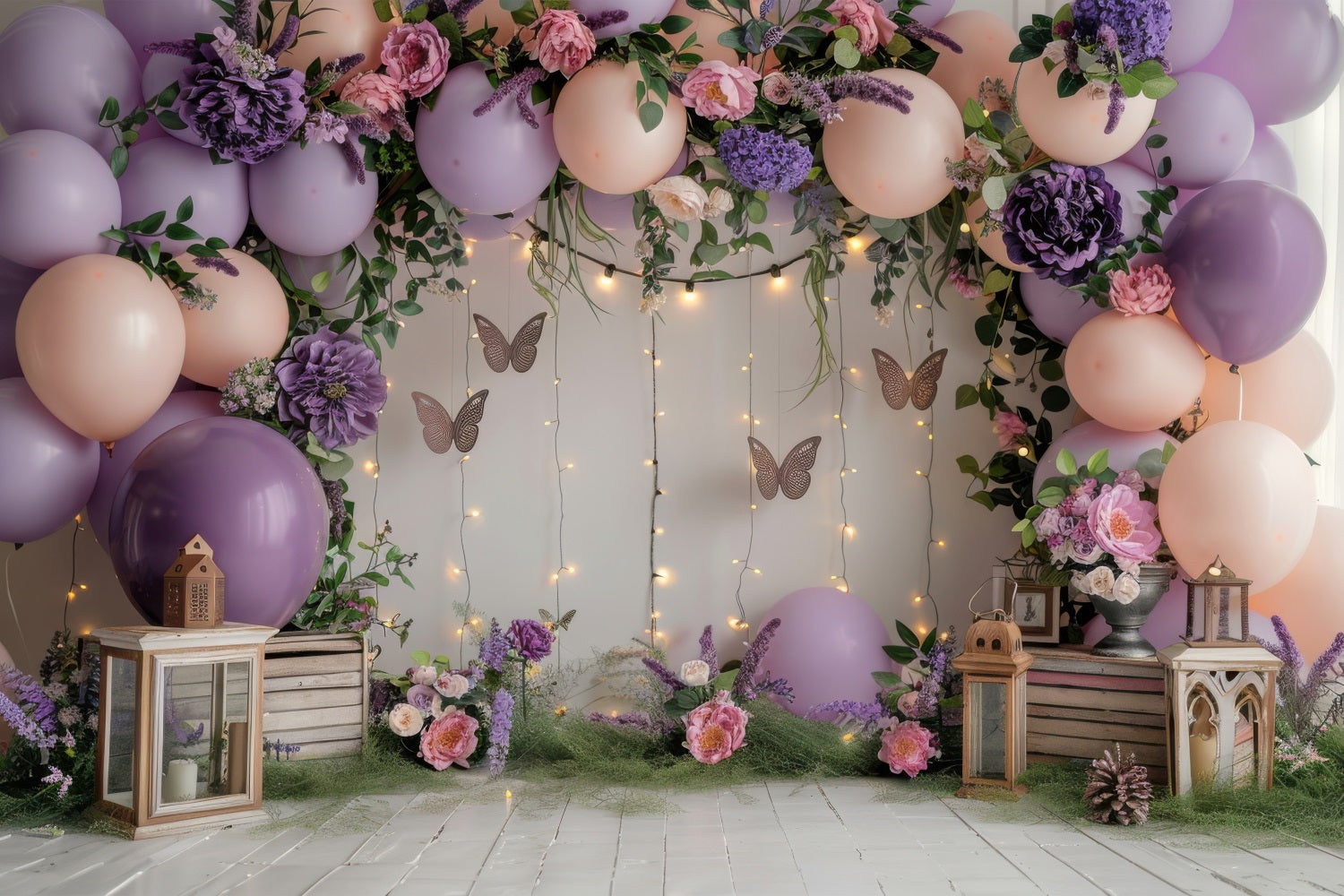 Happy Birthday rosa Hintergrund Ballons Schmetterling Blumen Hintergrund BRP10-355