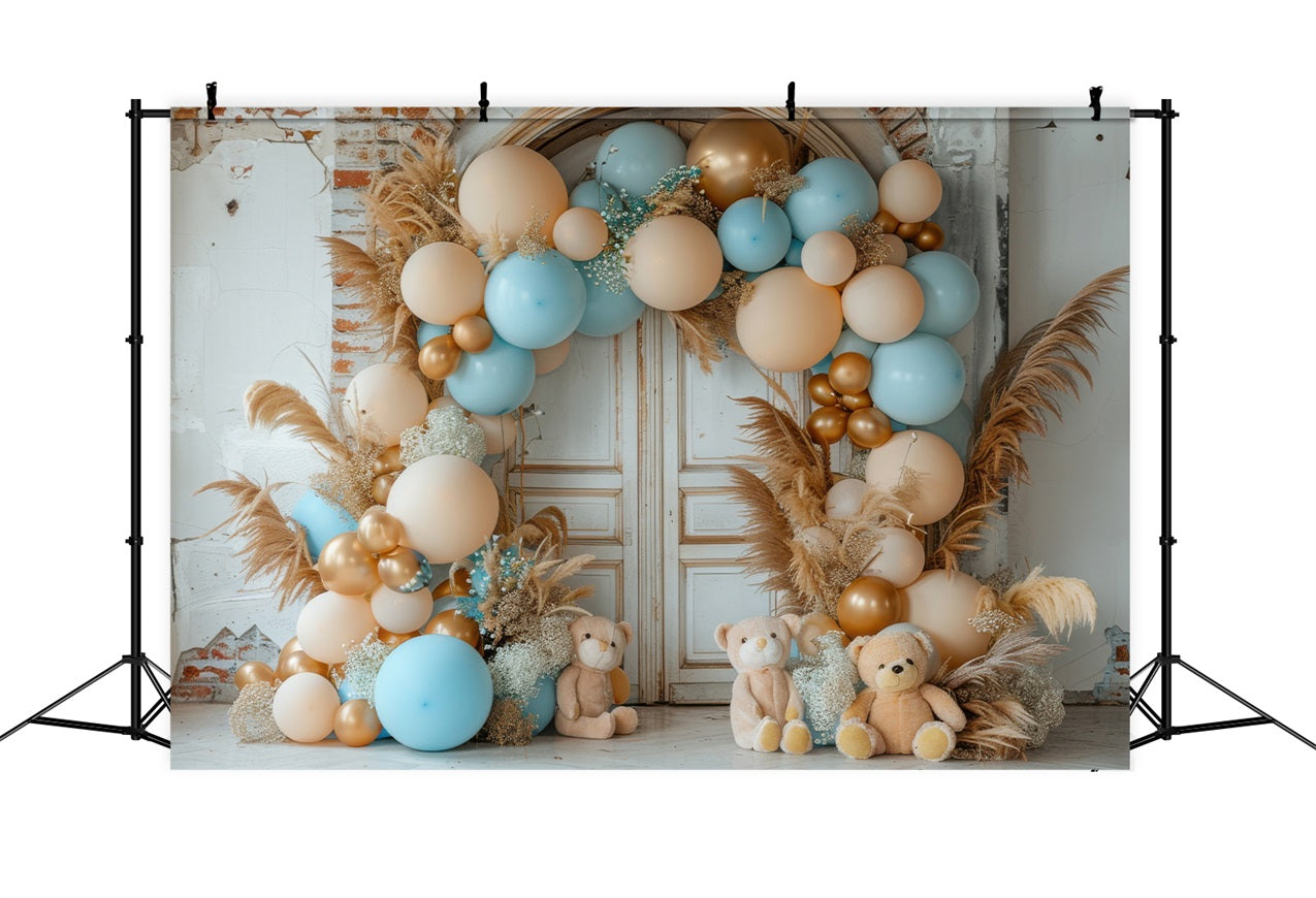Geburtstagsfeier Hintergrund Ballonbogen Teddy Hintergrund BRP10-356