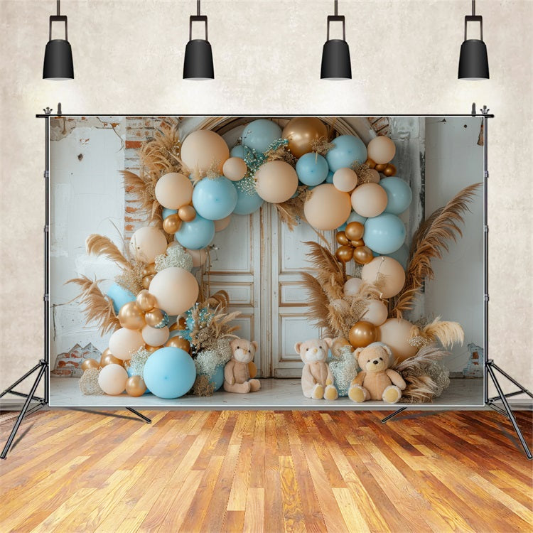 Geburtstagsfeier Hintergrund Ballonbogen Teddy Hintergrund BRP10-356