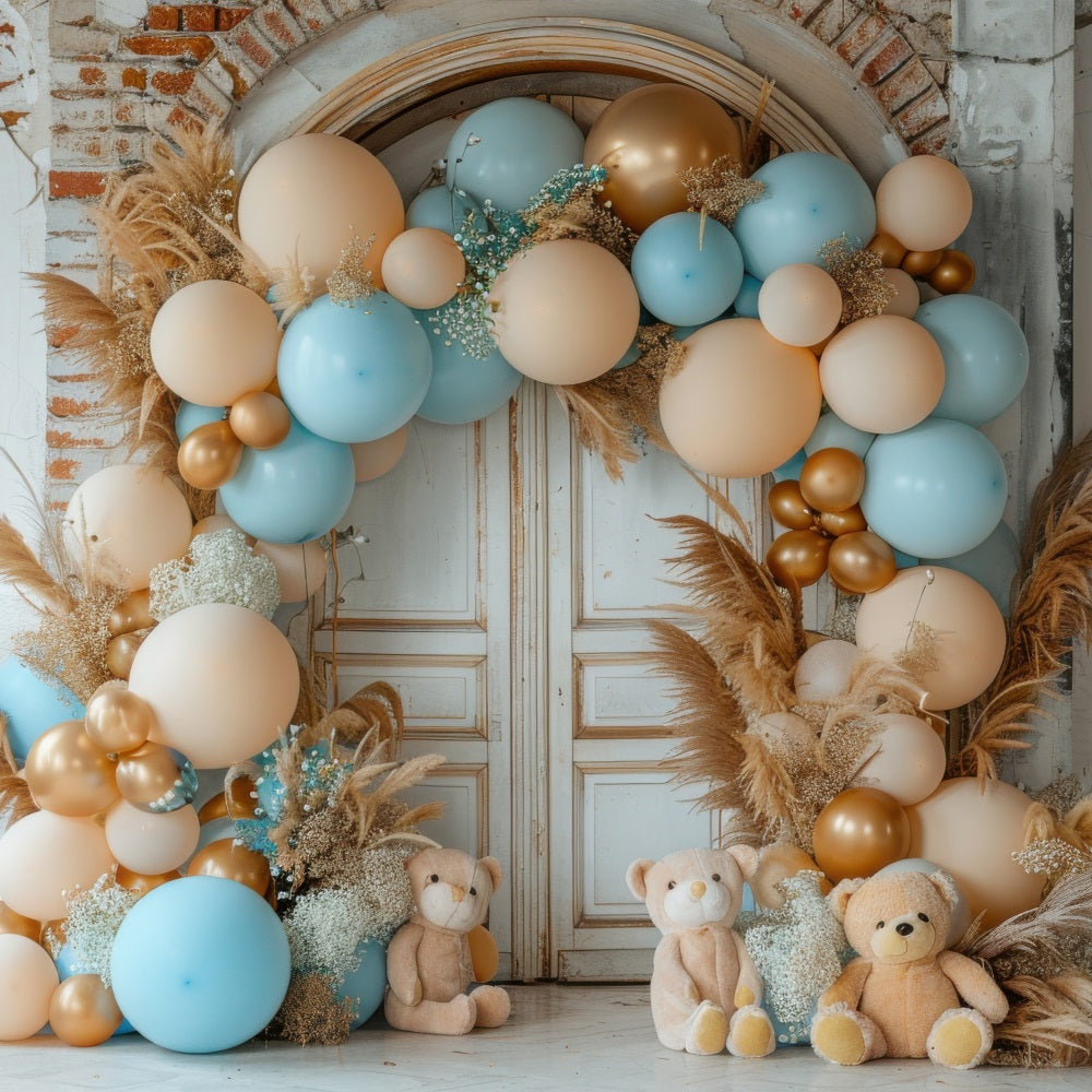 Geburtstagsfeier Hintergrund Ballonbogen Teddy Hintergrund BRP10-356