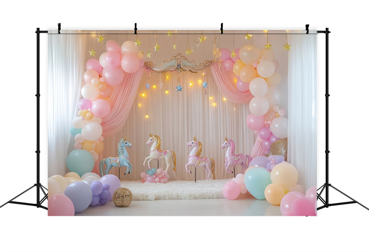 Geburtstag Hintergrund Design Einhorn Luftballons Karussell Kulisse BRP10-357