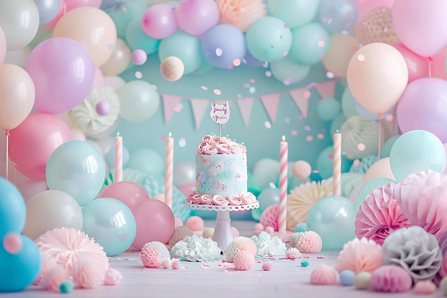Hintergrund Geburtstag Party Luftballons Kuchen Hintergrund BRP10-359