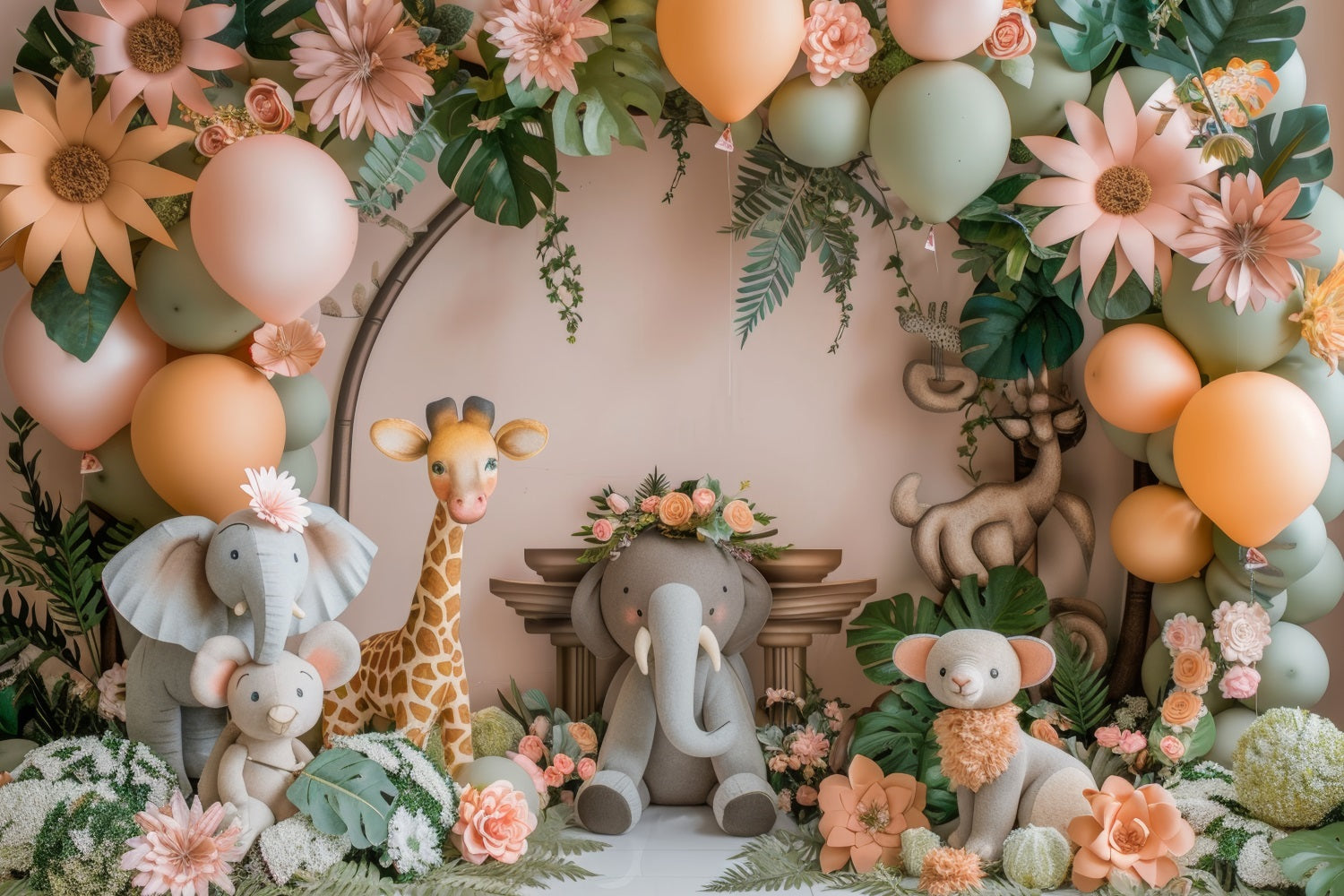 Foto Booth Hintergrund Geburtstag Dschungel-Thema Tier Ballon Hintergrund BRP10-362