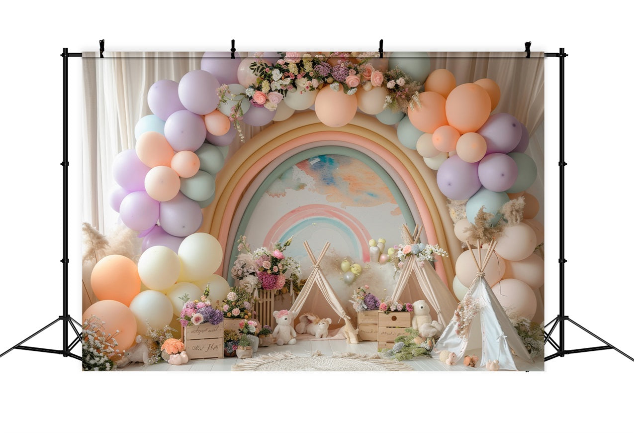 Geburtstag Hintergrund Ideen Regenbogen Ballon Tipi Hintergrund BRP10-365