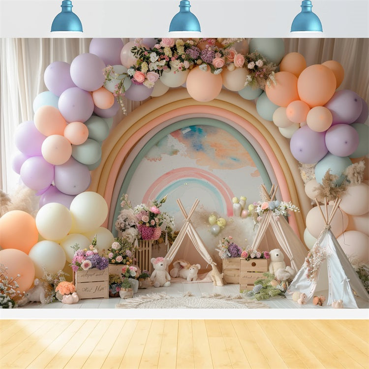 Geburtstag Hintergrund Ideen Regenbogen Ballon Tipi Hintergrund BRP10-365