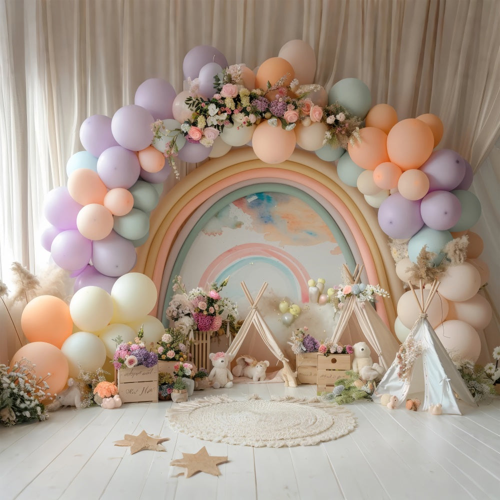 Geburtstag Hintergrund Ideen Regenbogen Ballon Tipi Hintergrund BRP10-365