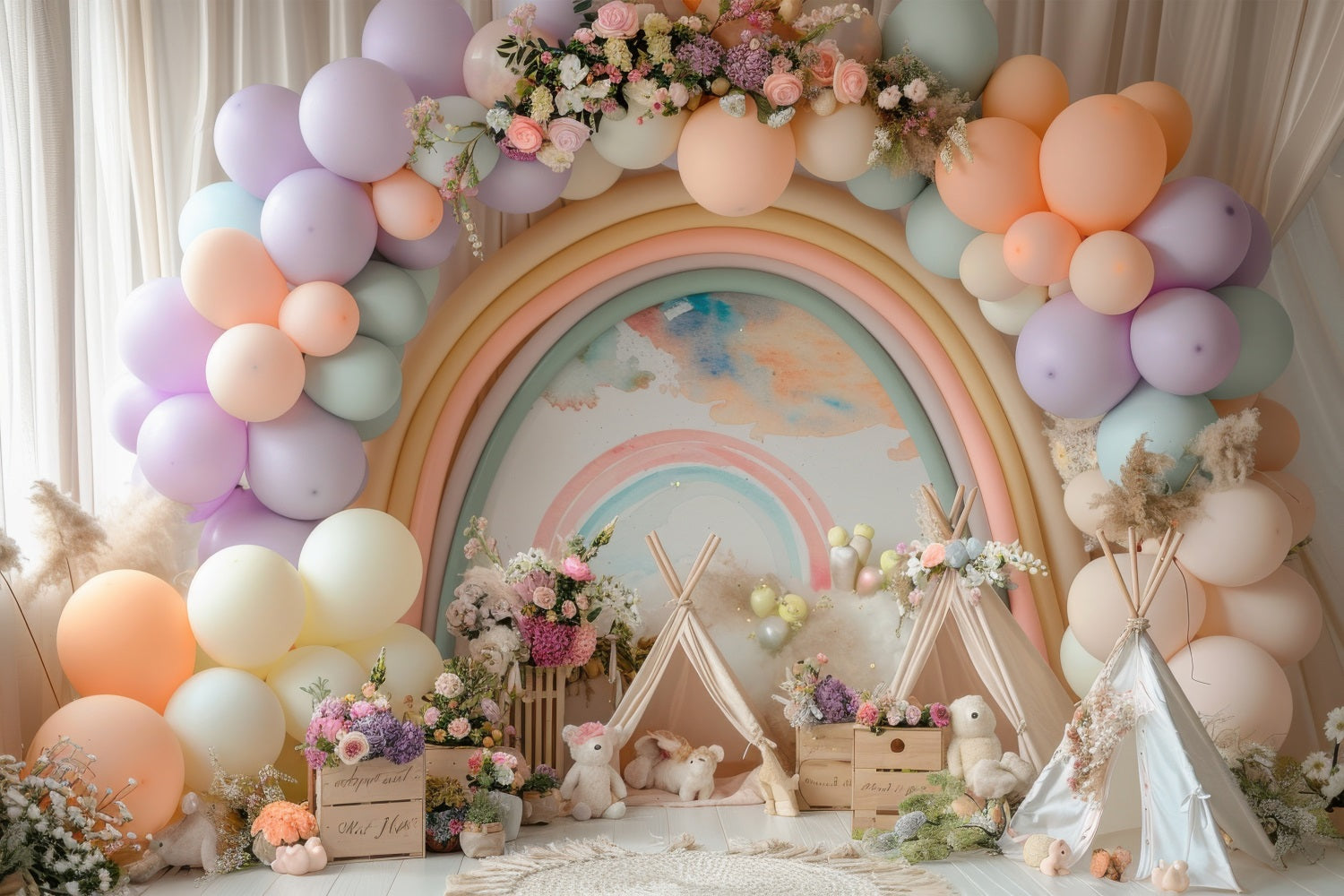Geburtstag Hintergrund Ideen Regenbogen Ballon Tipi Hintergrund BRP10-365