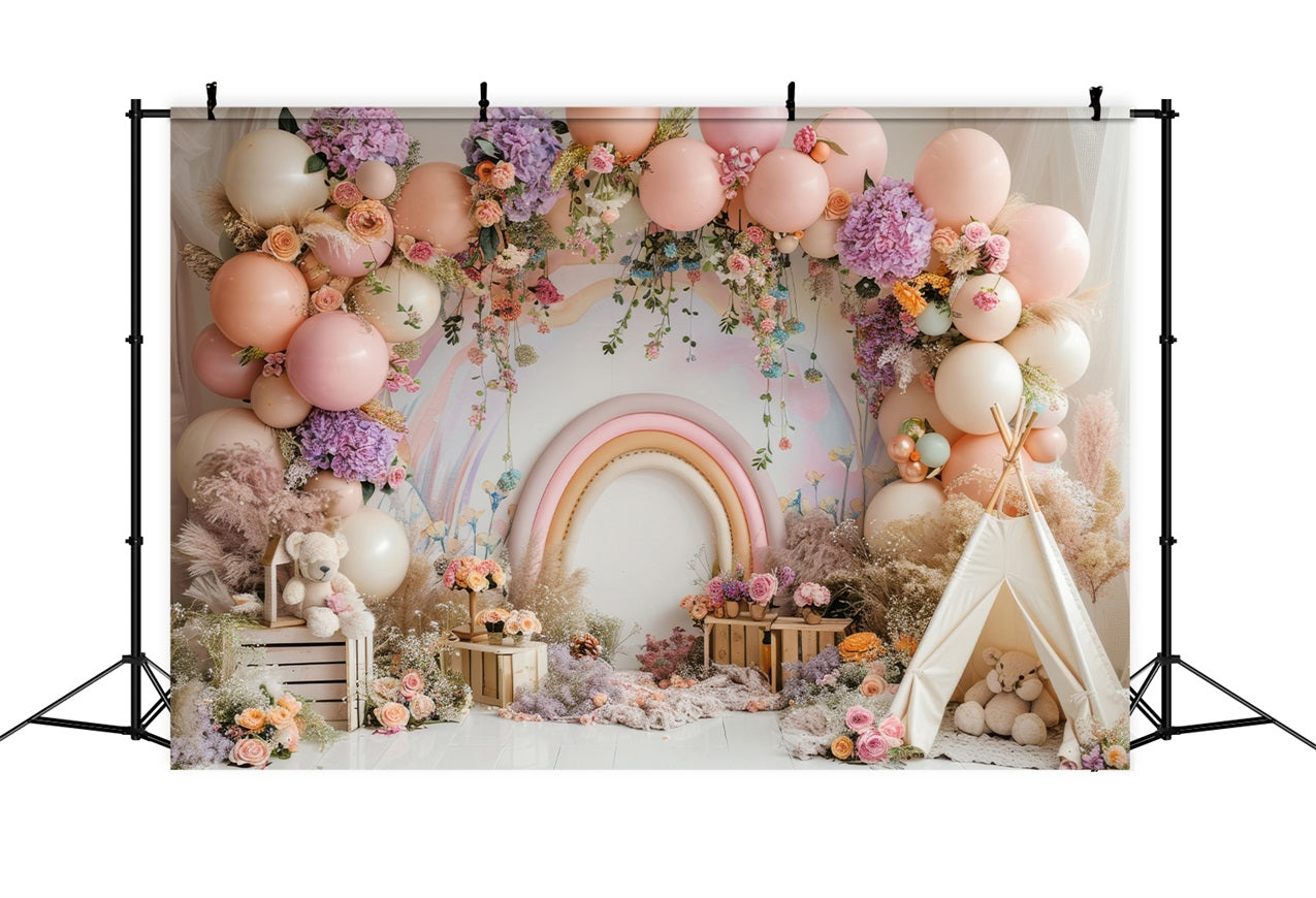 Alles Gute zum Geburtstag Hintergrund Ballons Regenbogen Teepee Hintergrund BRP10-366