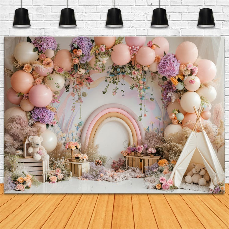 Alles Gute zum Geburtstag Hintergrund Ballons Regenbogen Teepee Hintergrund BRP10-366