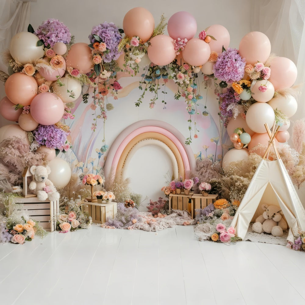 Alles Gute zum Geburtstag Hintergrund Ballons Regenbogen Teepee Hintergrund BRP10-366