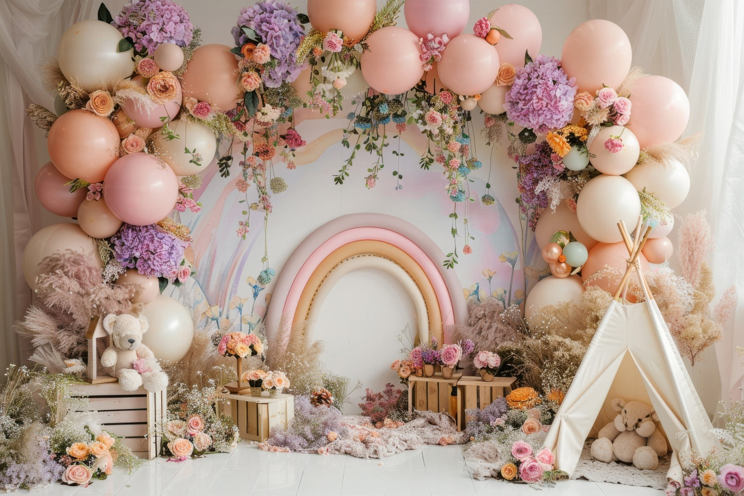 Alles Gute zum Geburtstag Hintergrund Ballons Regenbogen Teepee Hintergrund BRP10-366