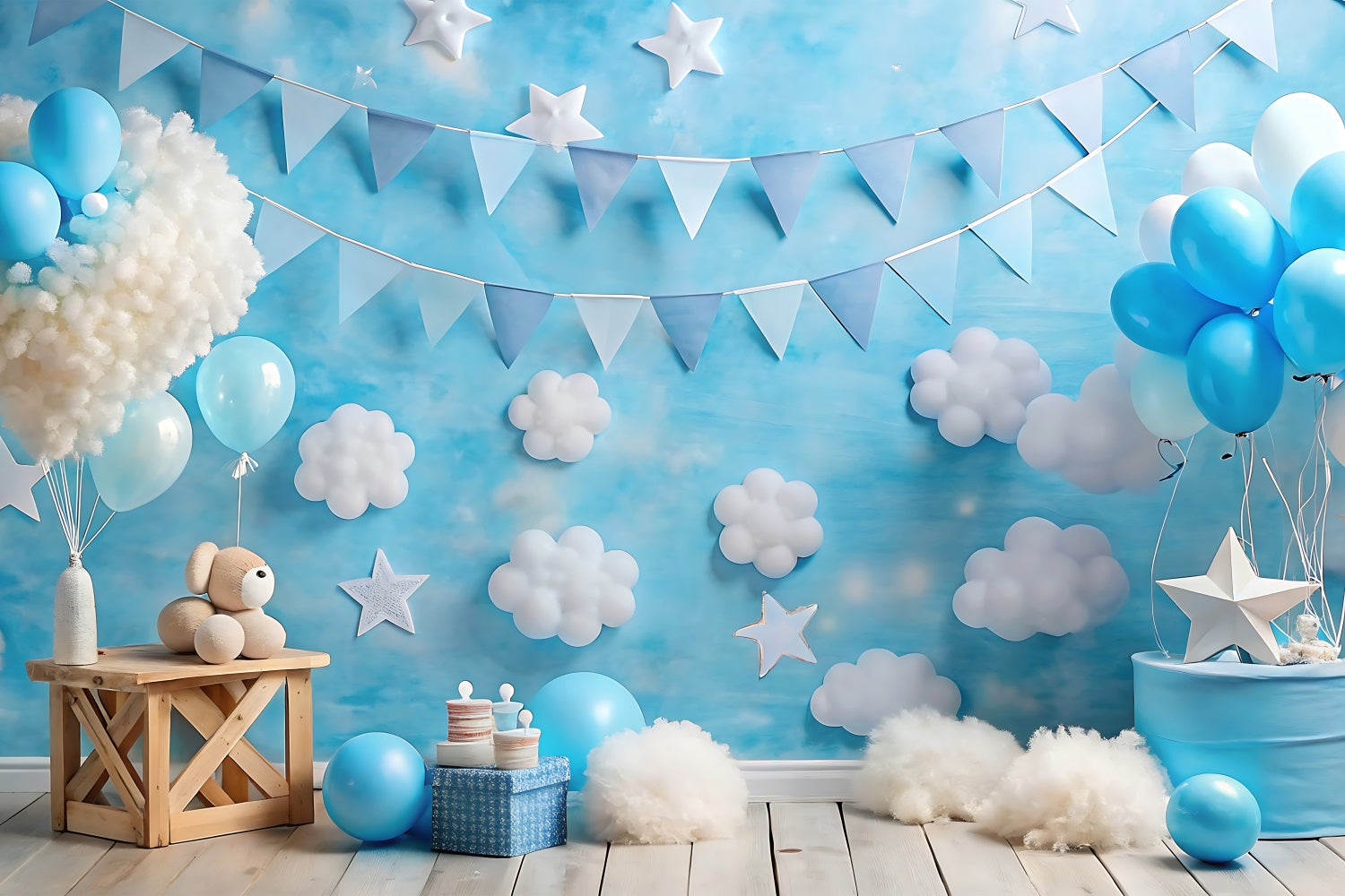 Happy Birthday Fotohintergrund Luftballons Wolkig Hintergrund BRP10-376