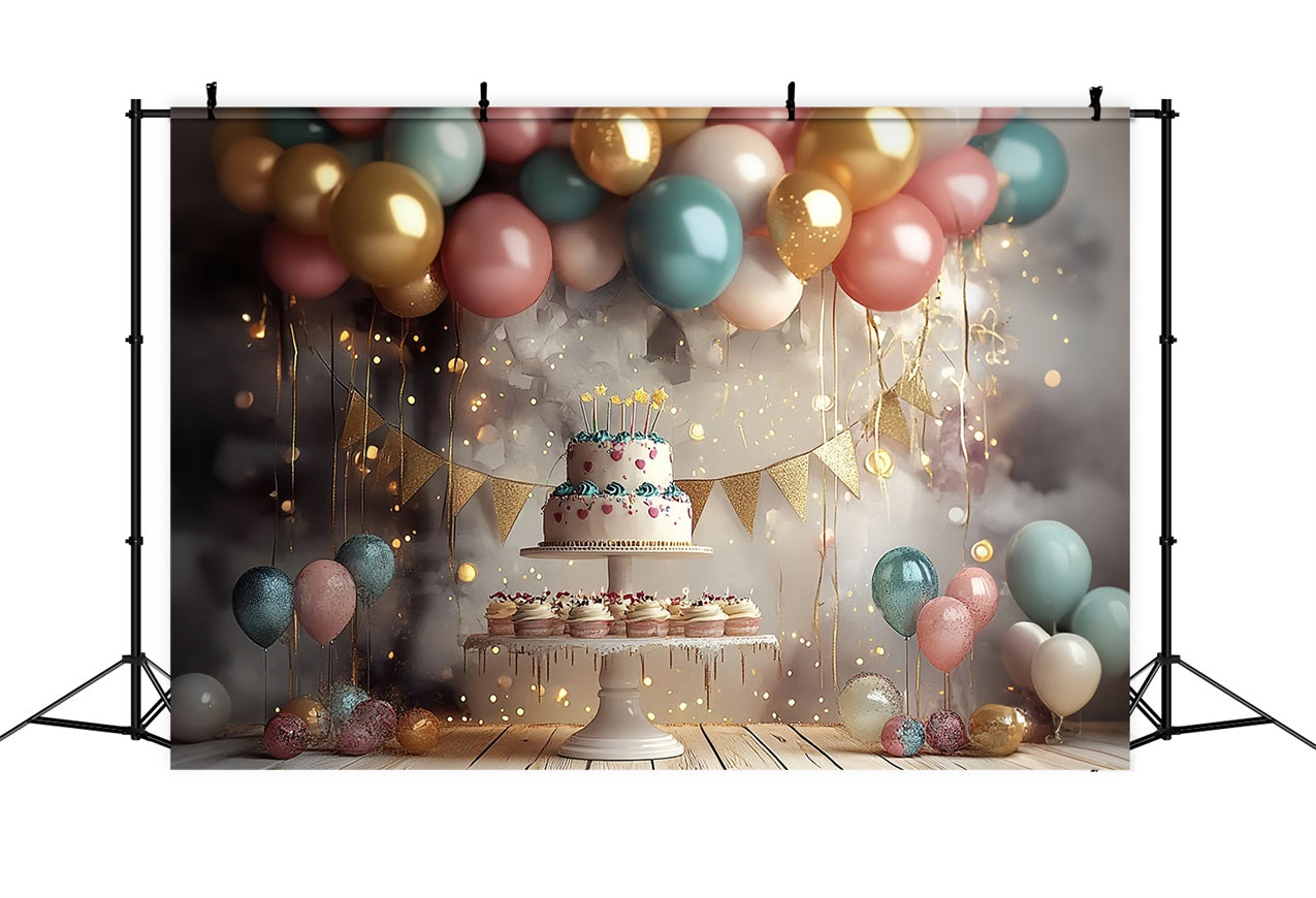 Einfache Geburtstag Hintergrund Ideen Ballon Kuchen Stand Hintergrund BRP10-379