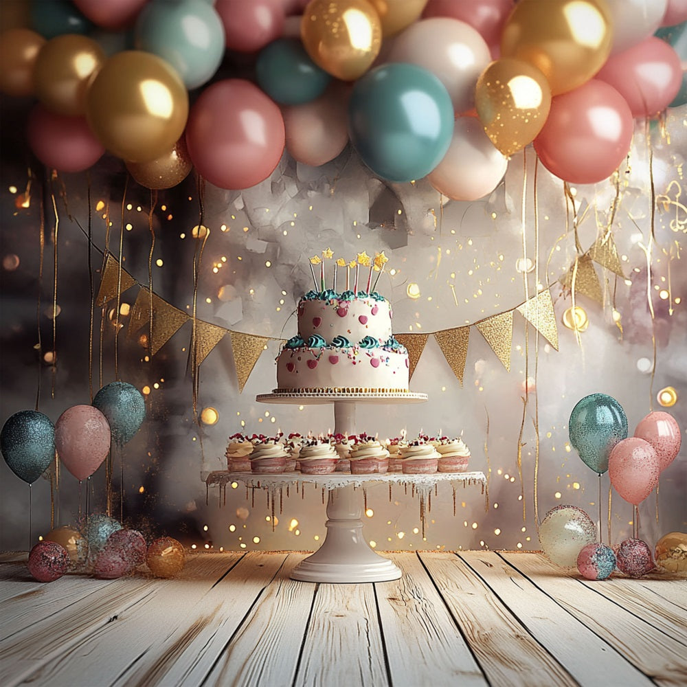 Einfache Geburtstag Hintergrund Ideen Ballon Kuchen Stand Hintergrund BRP10-379