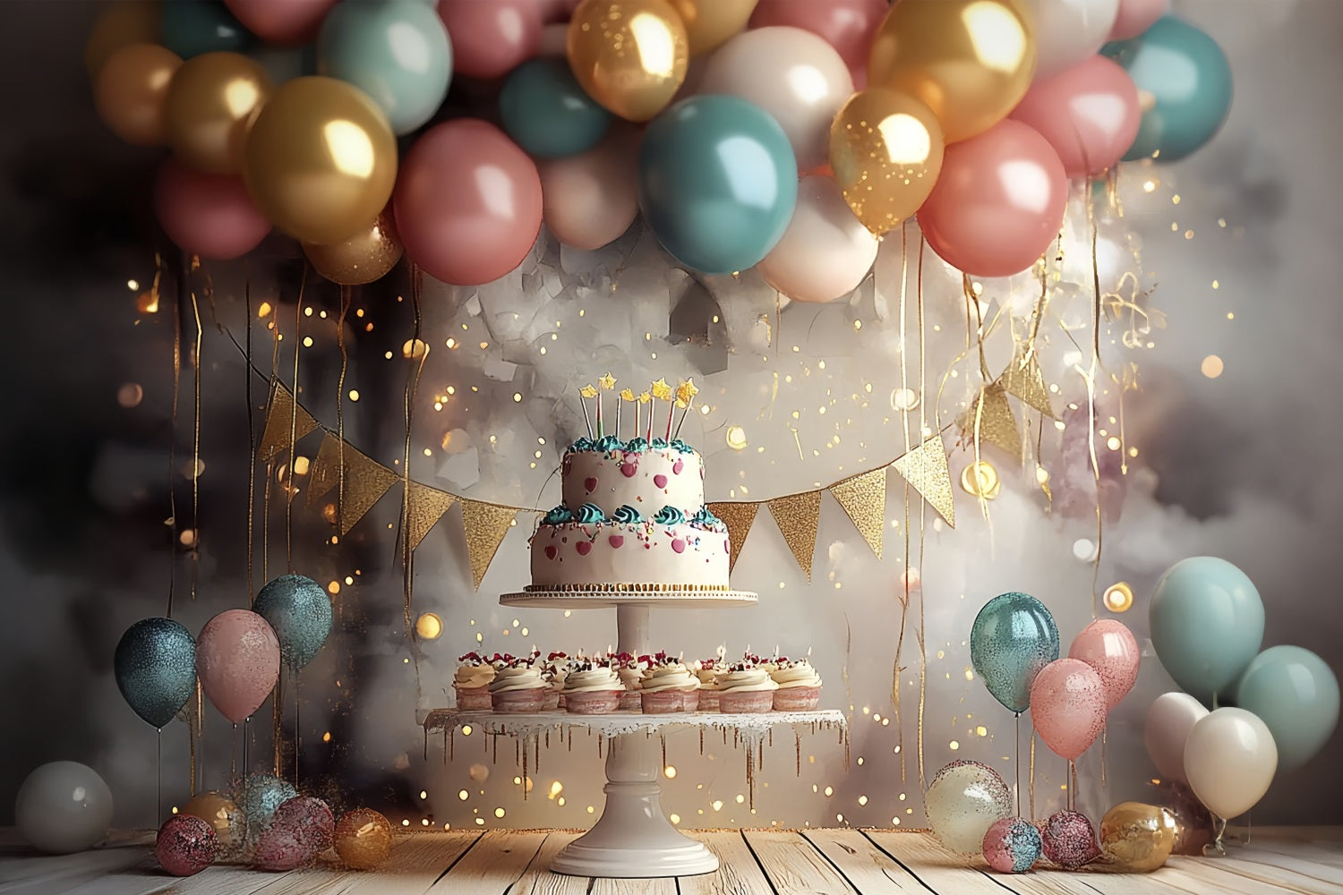 Einfache Geburtstag Hintergrund Ideen Ballon Kuchen Stand Hintergrund BRP10-379