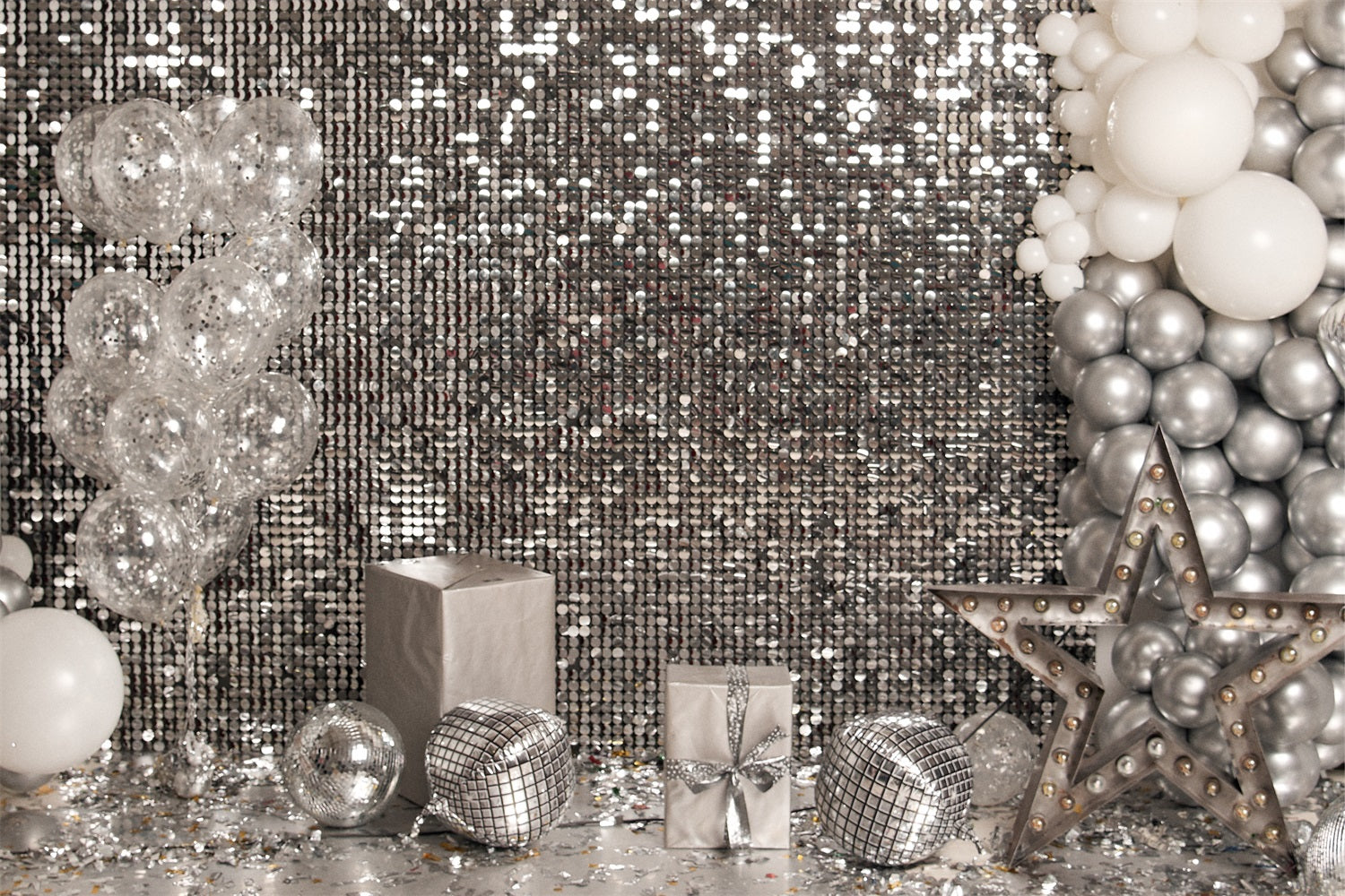 Geburtstag Ballons Hintergrund Silber Bouquet Star Hintergrund BRP10-384