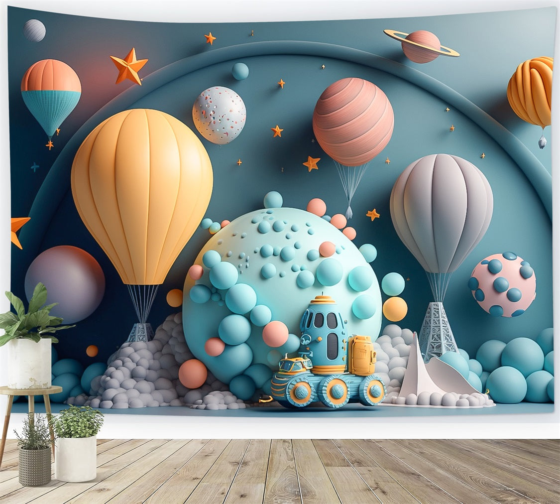 Geburtstag Hintergrund Planet Heißluftballon Exploration Hintergrund BRP10-393