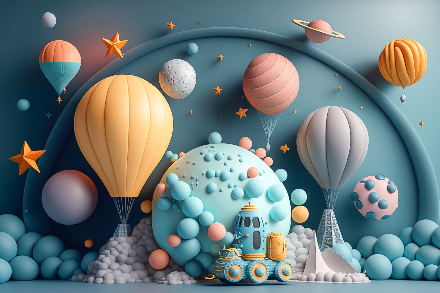 Geburtstag Hintergrund Planet Heißluftballon Exploration Hintergrund BRP10-393
