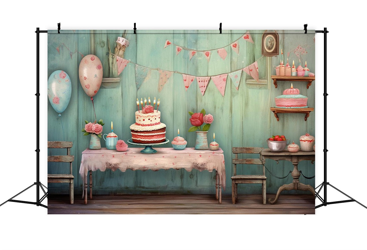 Geburtstag Fotokulisse Kuchen Tisch Wimpel Kulisse BRP10-396