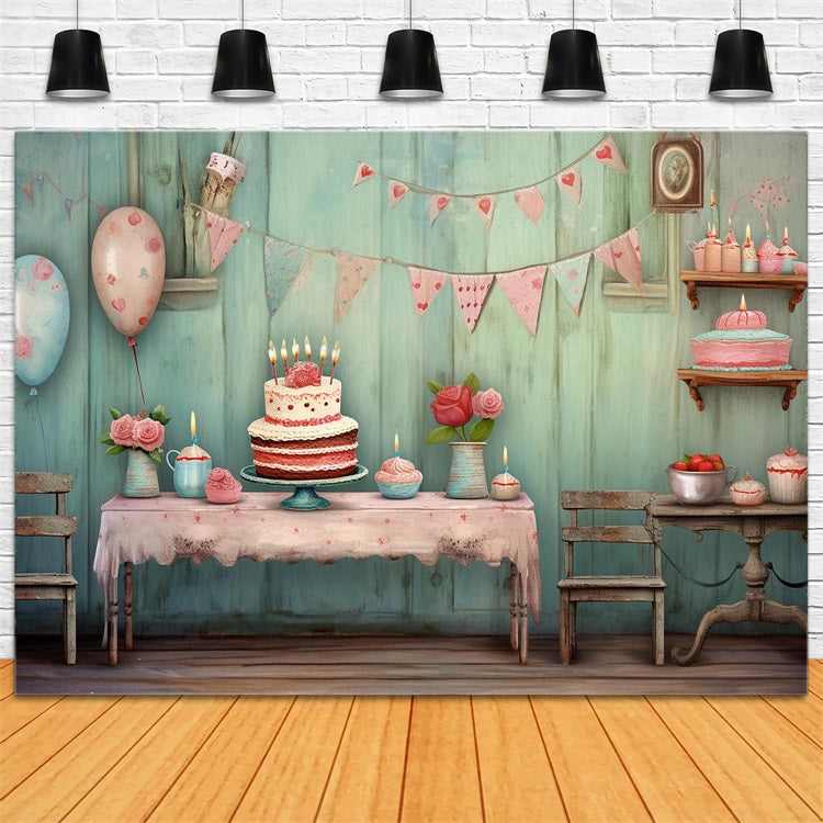 Geburtstag Fotokulisse Kuchen Tisch Wimpel Kulisse BRP10-396