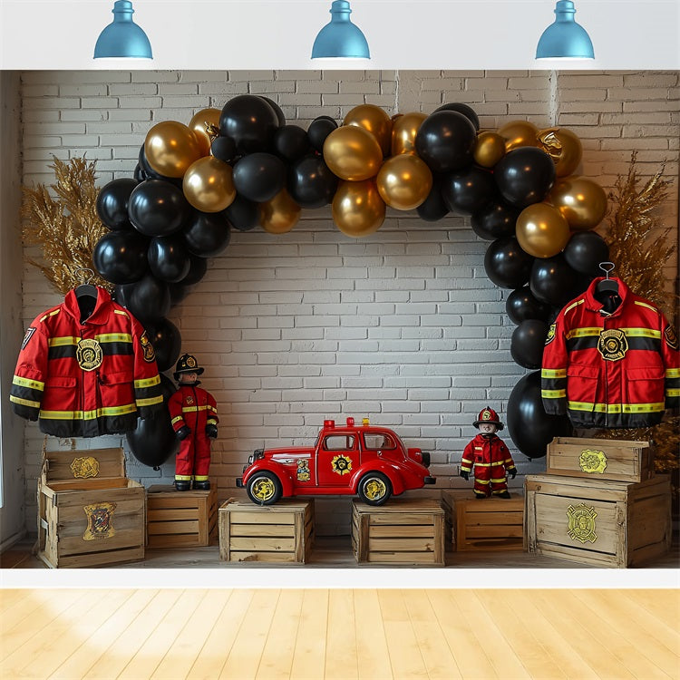Geburtstag Hintergrund Feuerwehrmann LKW Ballon Thematische Kulisse BRP10-404