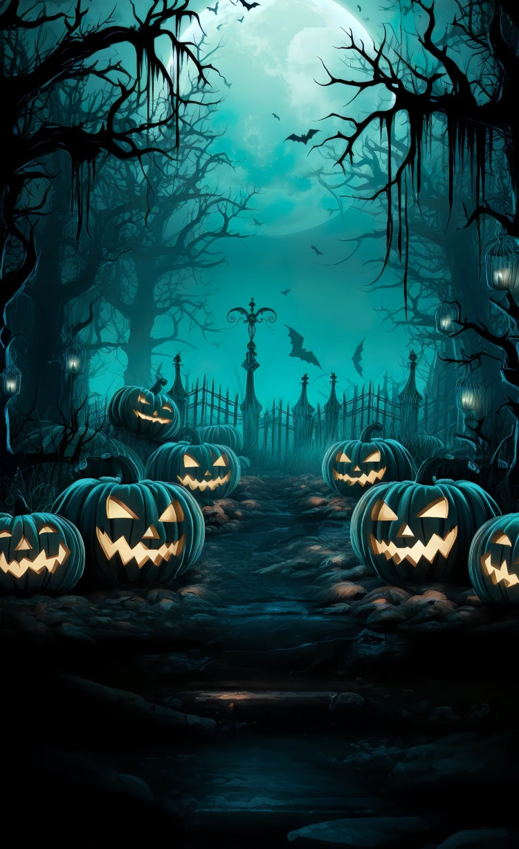Halloween Sweep Kürbisfeld Blauer Mond Hintergrund BRP10-511