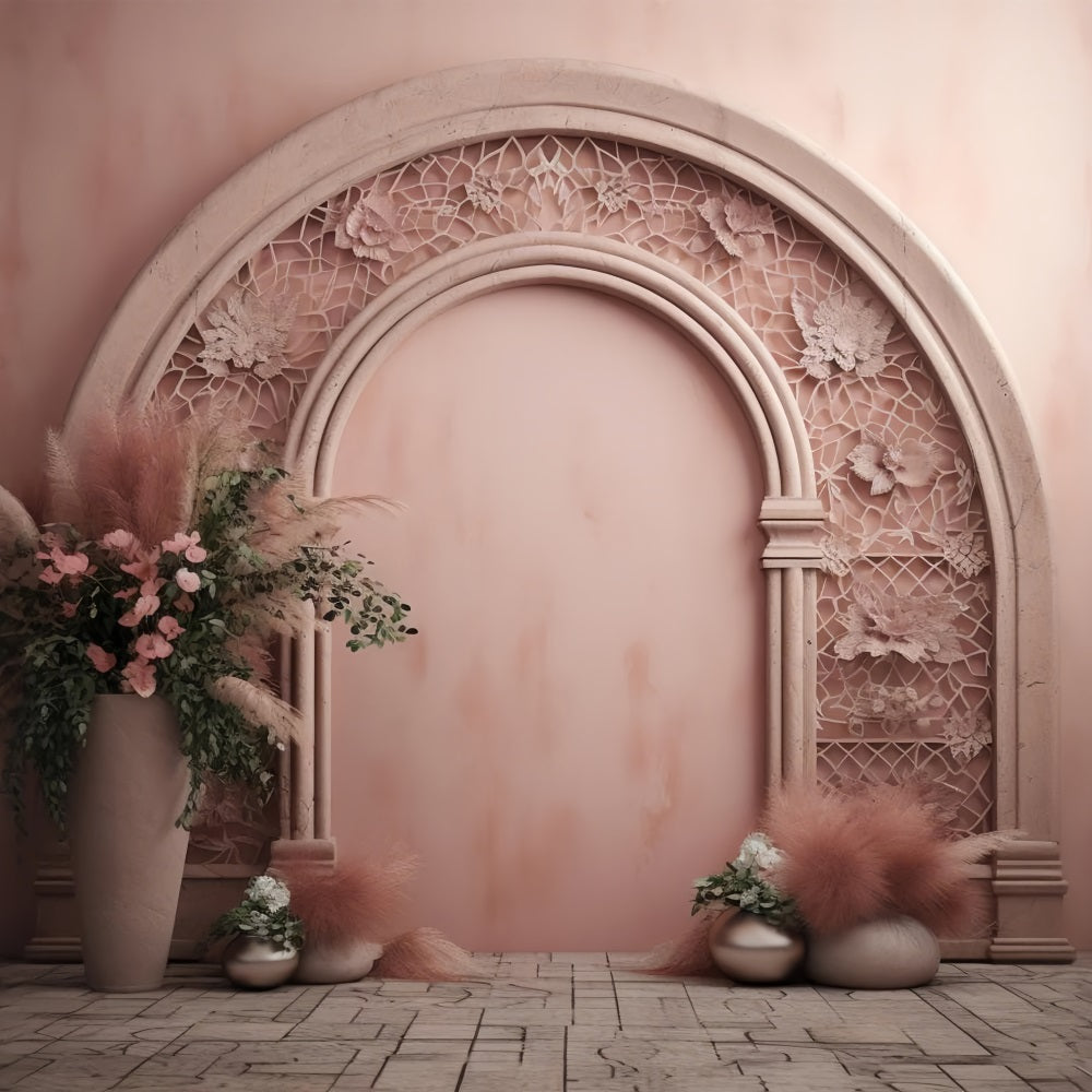 Pastellfarbener Bogen mit Blumensträußen Boho-Hintergrund BRP10-62