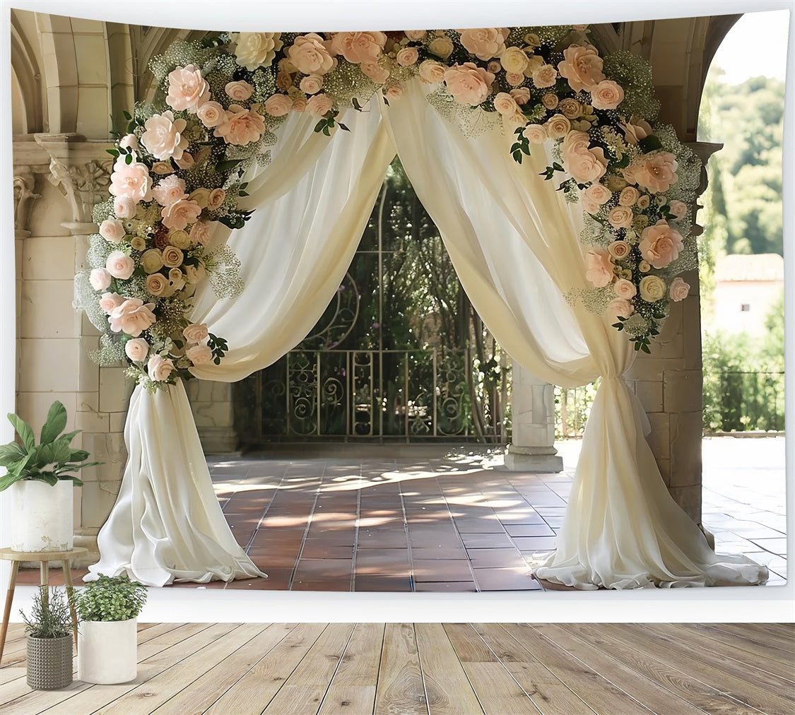 Bohemian Floral Archway Weiße Vorhänge Hintergrund BRP10-80