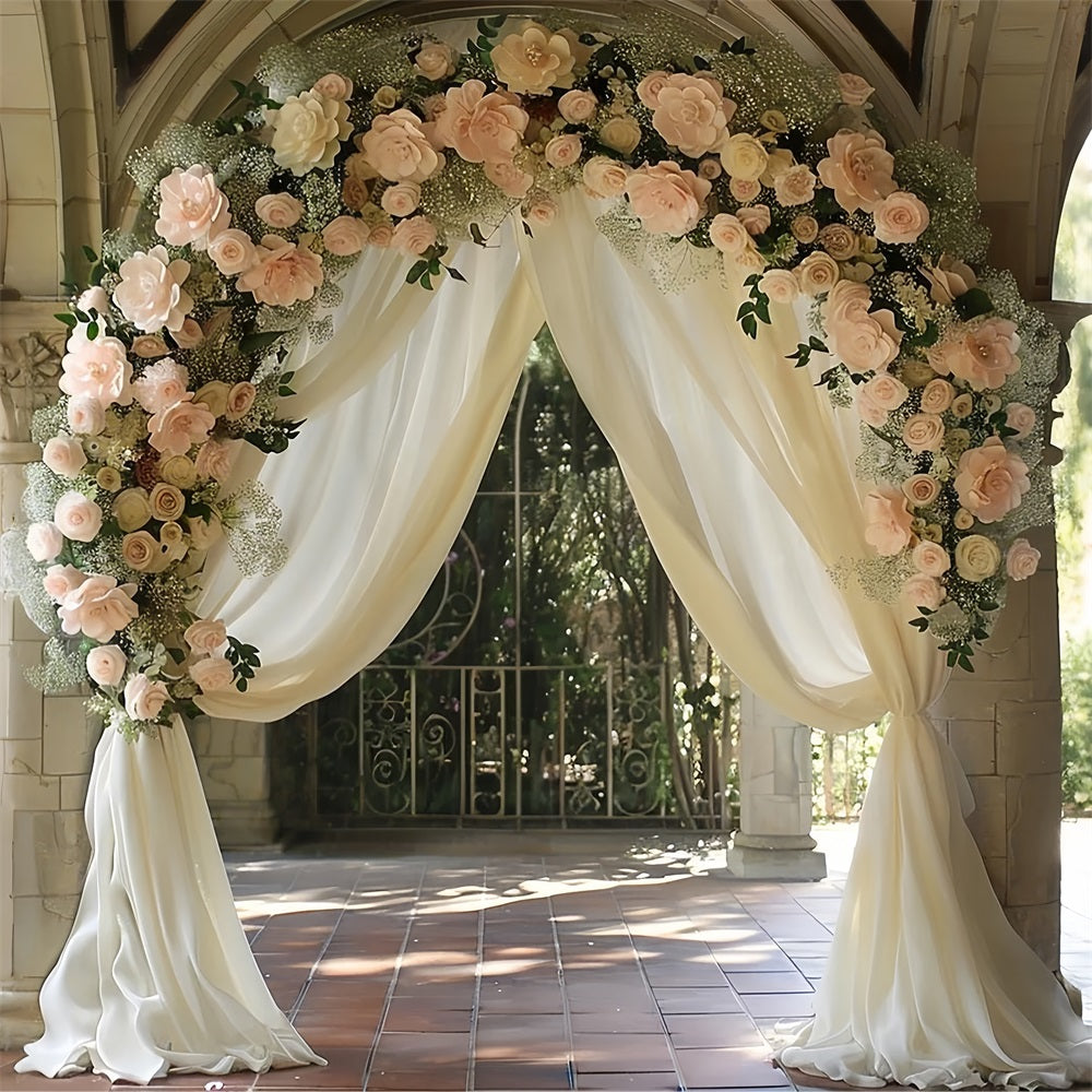 Bohemian Floral Archway Weiße Vorhänge Hintergrund BRP10-80