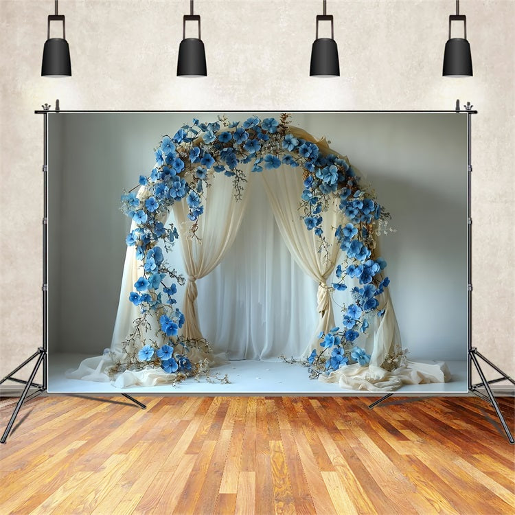 Eleganter Boho-Blumenbogen Blau Hintergrund BRP10-81