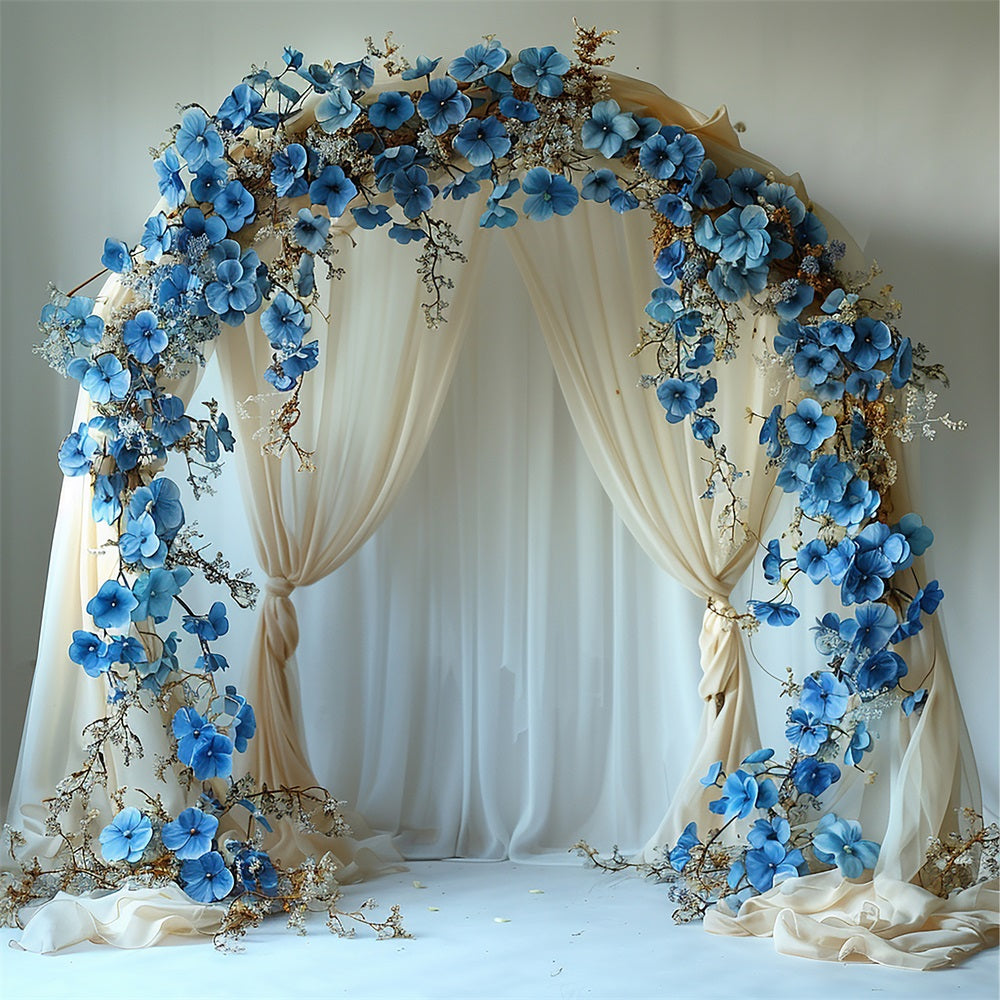 Eleganter Boho-Blumenbogen Blau Hintergrund BRP10-81