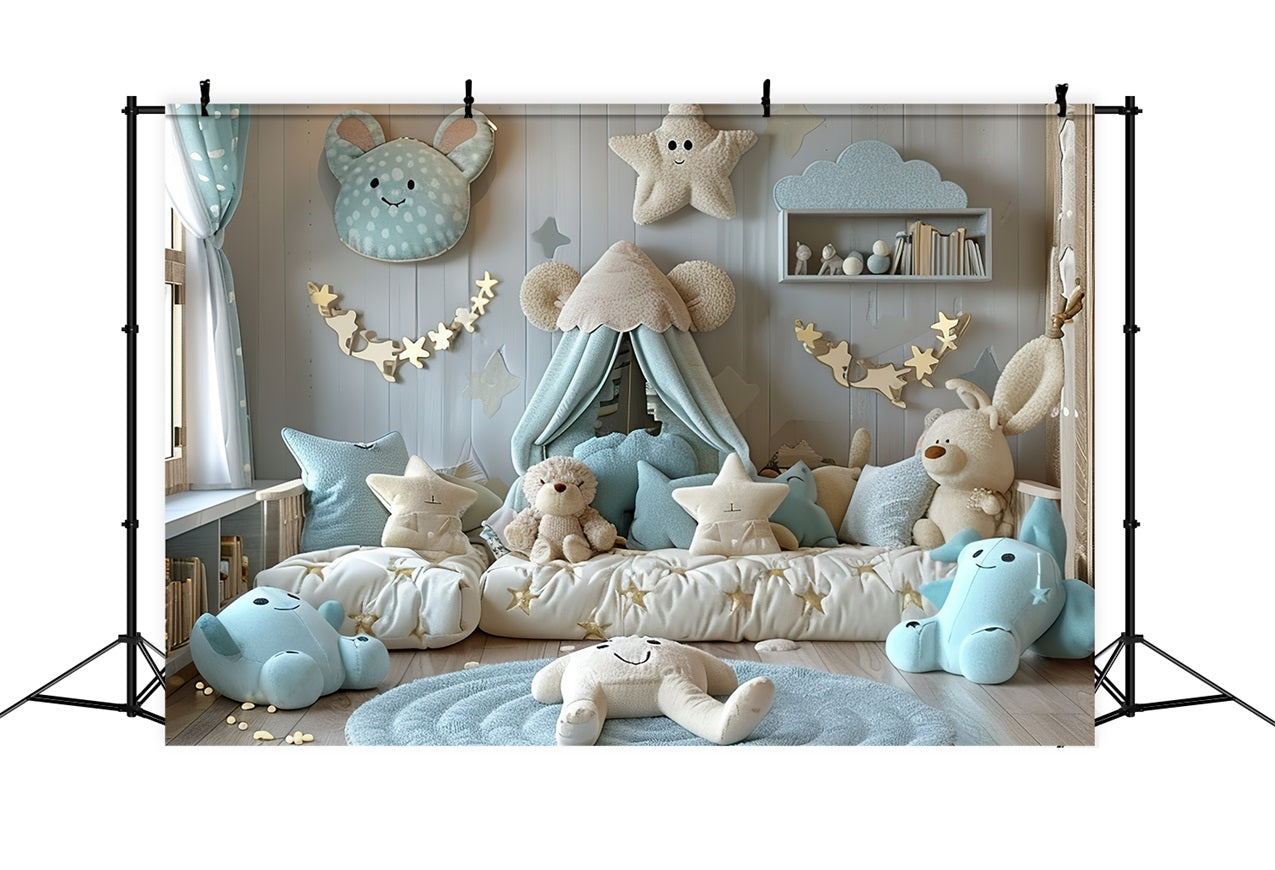 Gemütlicher blauer Teddybär Boho-Hintergrund BRP10-97