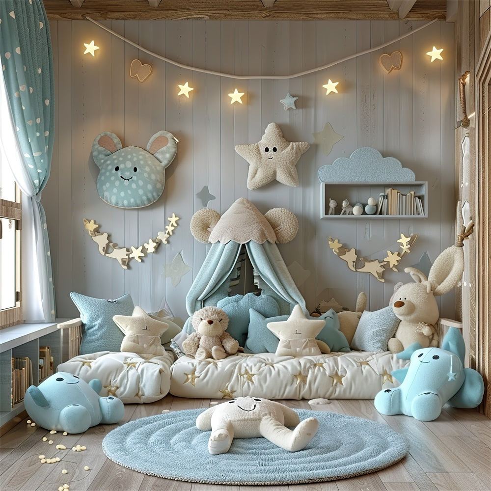 Gemütlicher blauer Teddybär Boho-Hintergrund BRP10-97