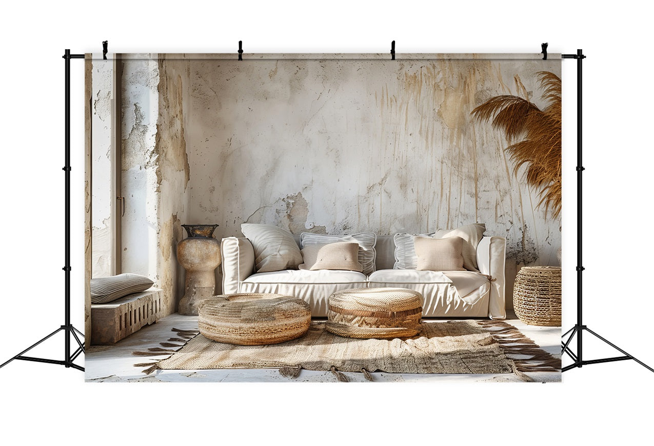 Boho Gemütlich Beige Wohnzimmer Hintergrund BRP10-99