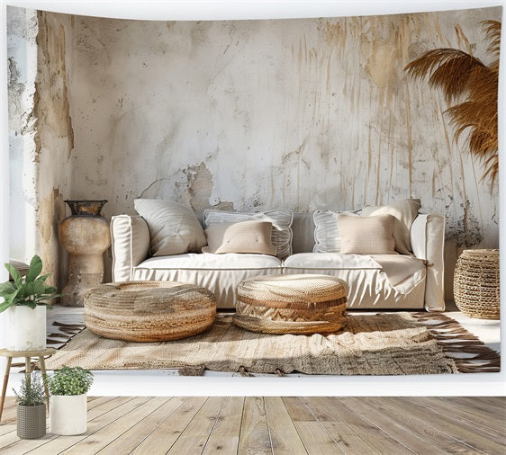 Boho Gemütlich Beige Wohnzimmer Hintergrund BRP10-99