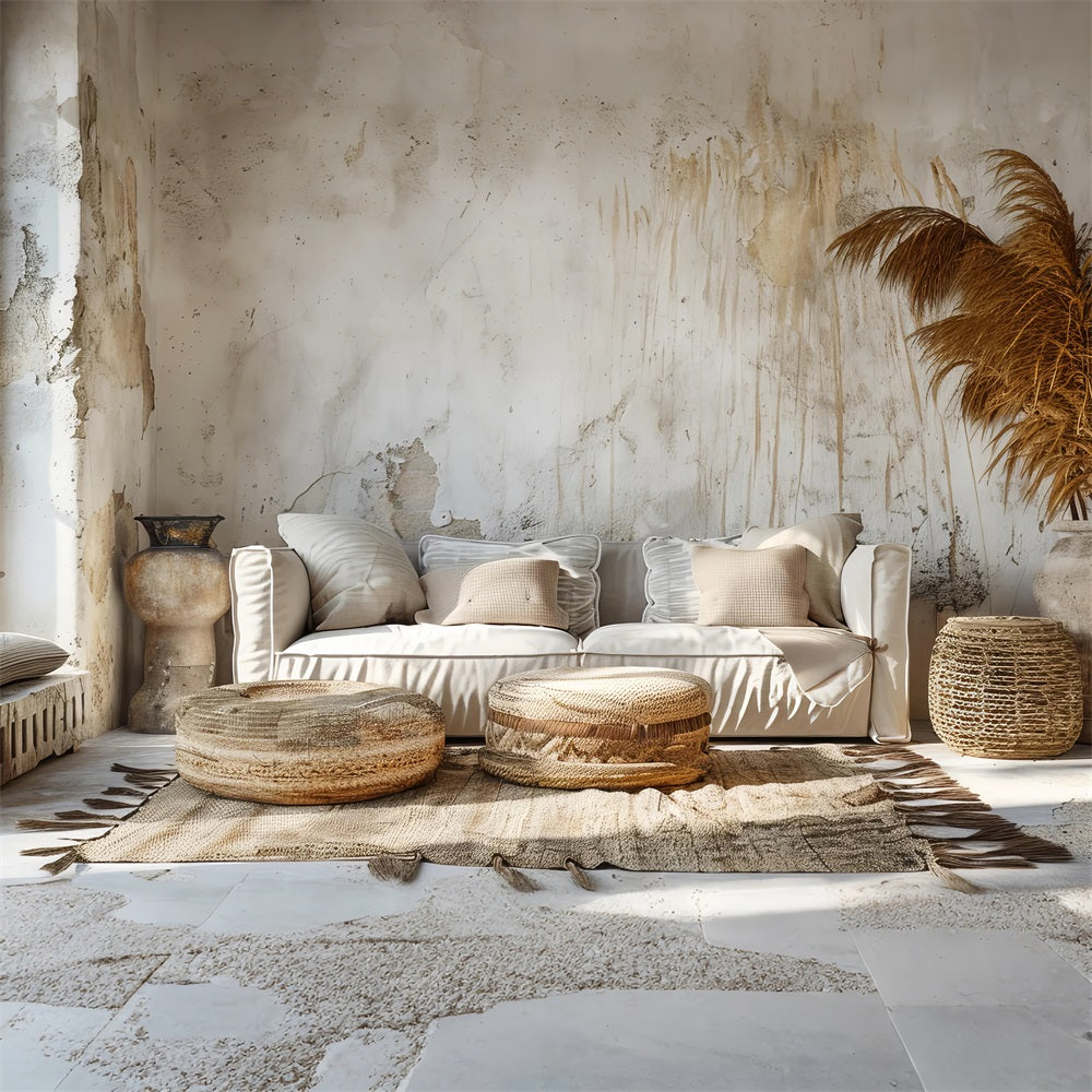 Boho Gemütlich Beige Wohnzimmer Hintergrund BRP10-99