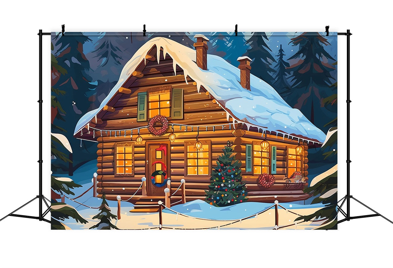 Weihnachten Fotokulisse Hütte verschneiten Wald Hintergrund BRP11-156