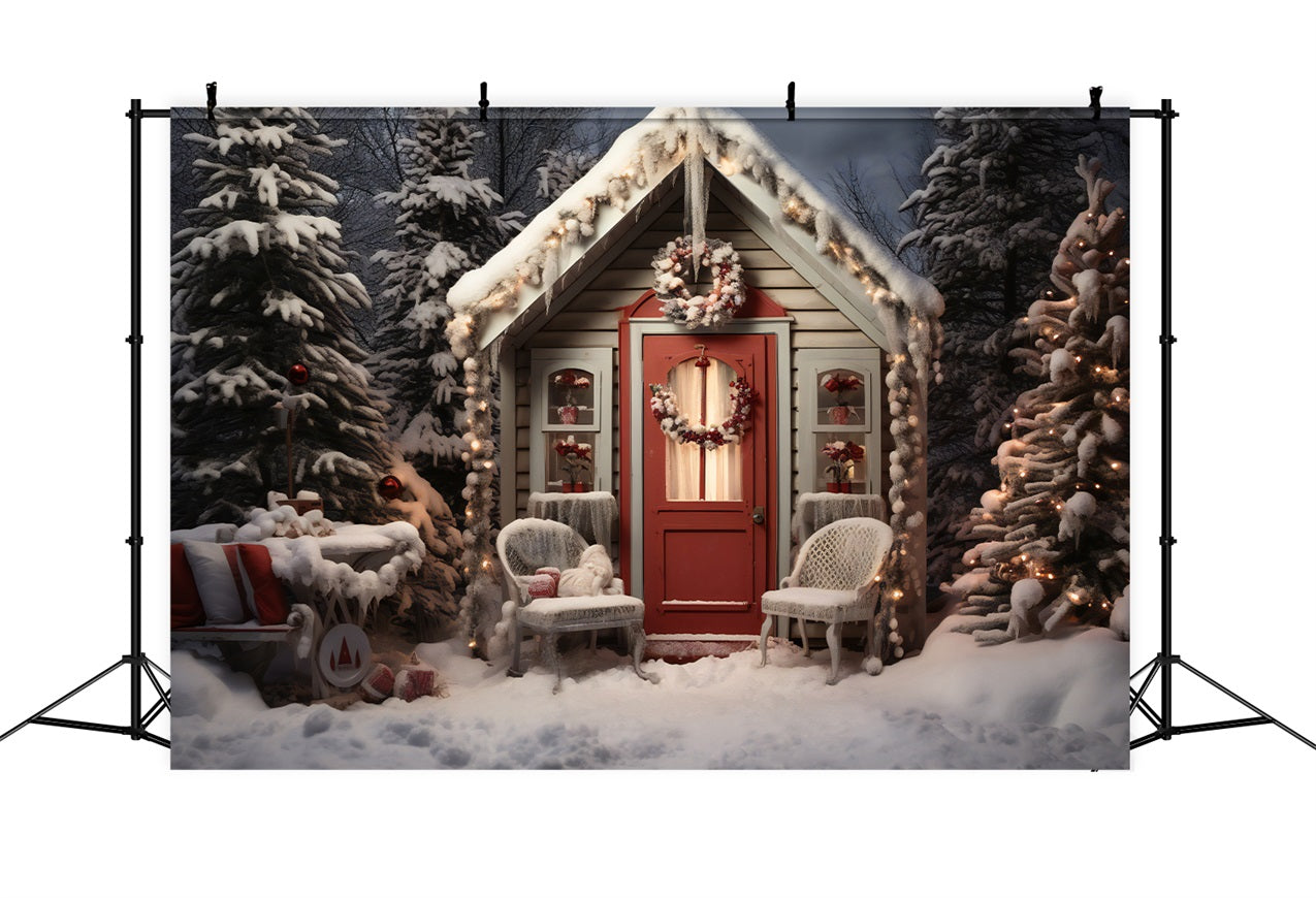 Weihnachten Hintergrund verschneite Hütte Veranda Hintergrund BRP11-169