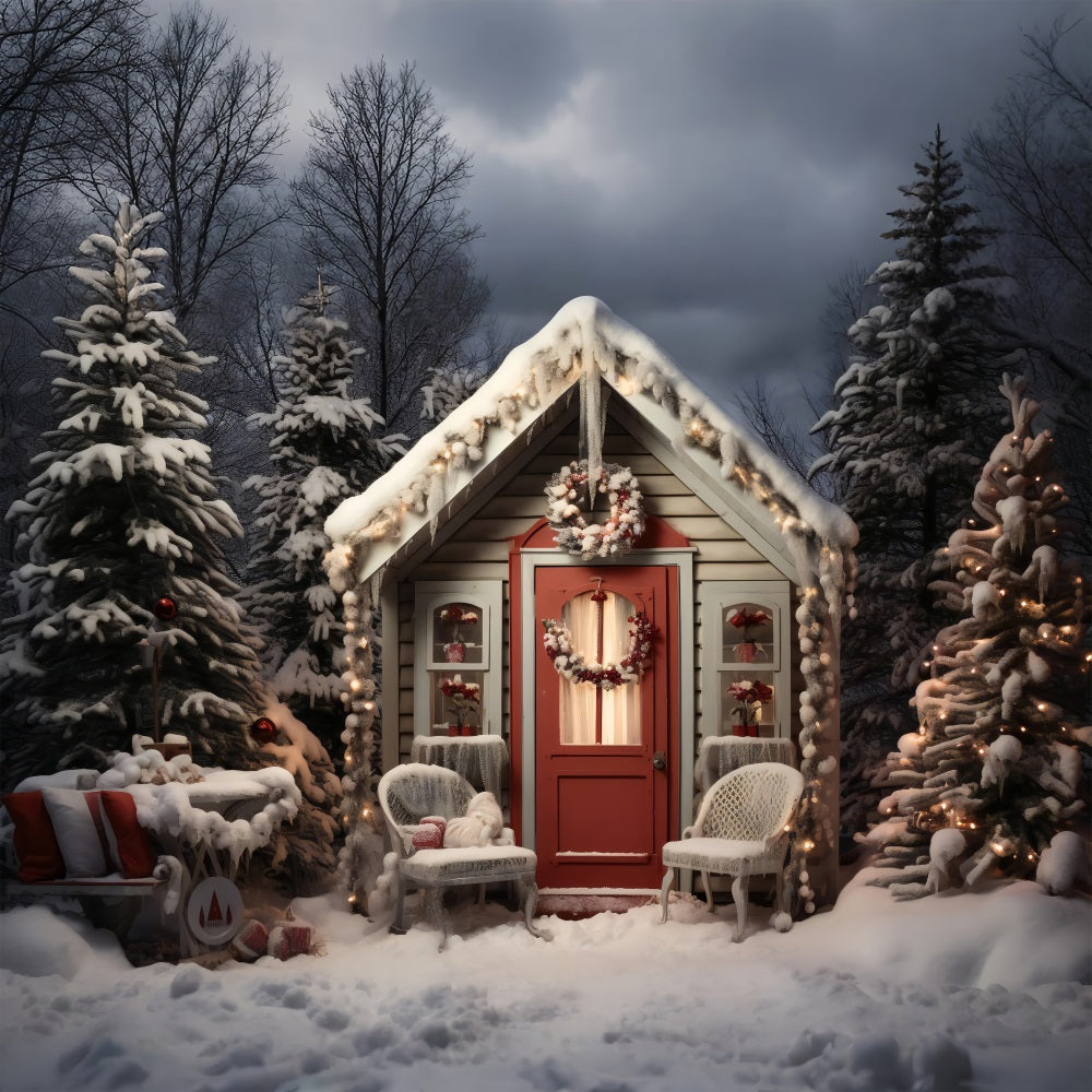 Weihnachten Hintergrund verschneite Hütte Veranda Hintergrund BRP11-169