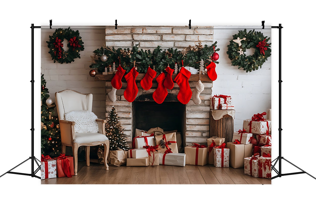 Weihnachtskamin Backdrop Strümpfe Dekor Backdrop BRP11-180