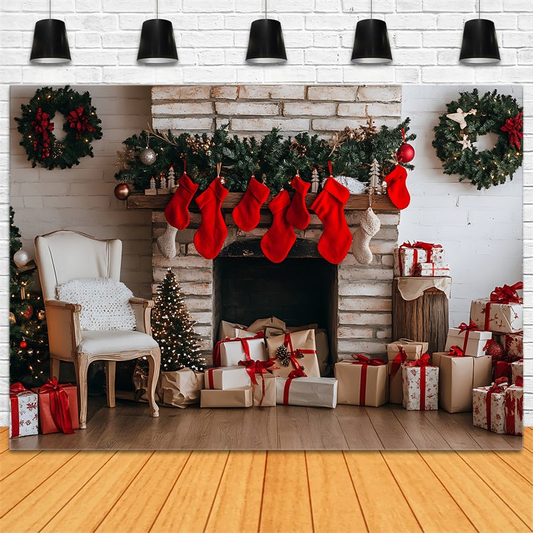 Weihnachtskamin Backdrop Strümpfe Dekor Backdrop BRP11-180