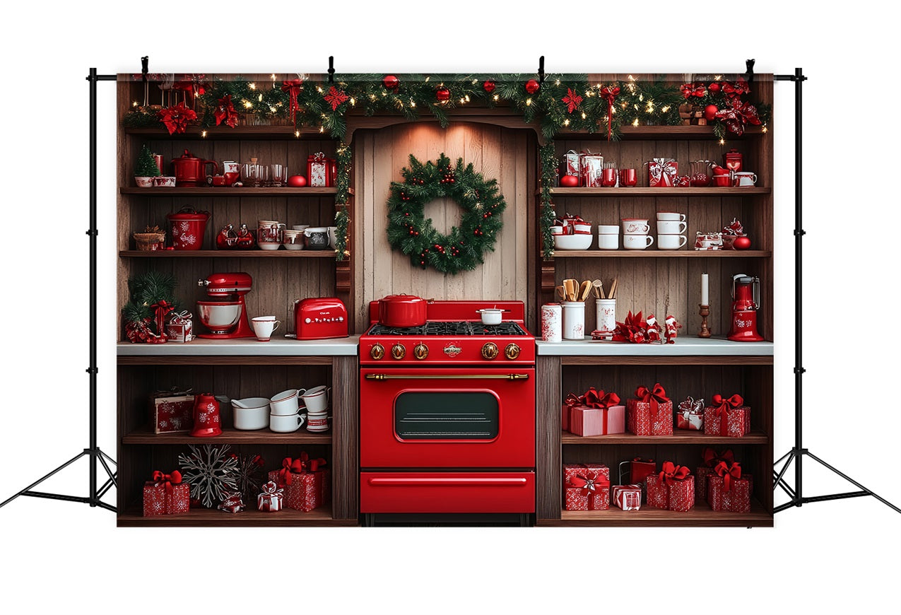 Fotografie Weihnachten Backdrop Rot Ofen Küche Dekor Hintergrund BRP11-192