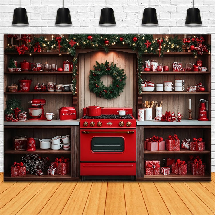 Fotografie Weihnachten Backdrop Rot Ofen Küche Dekor Hintergrund BRP11-192