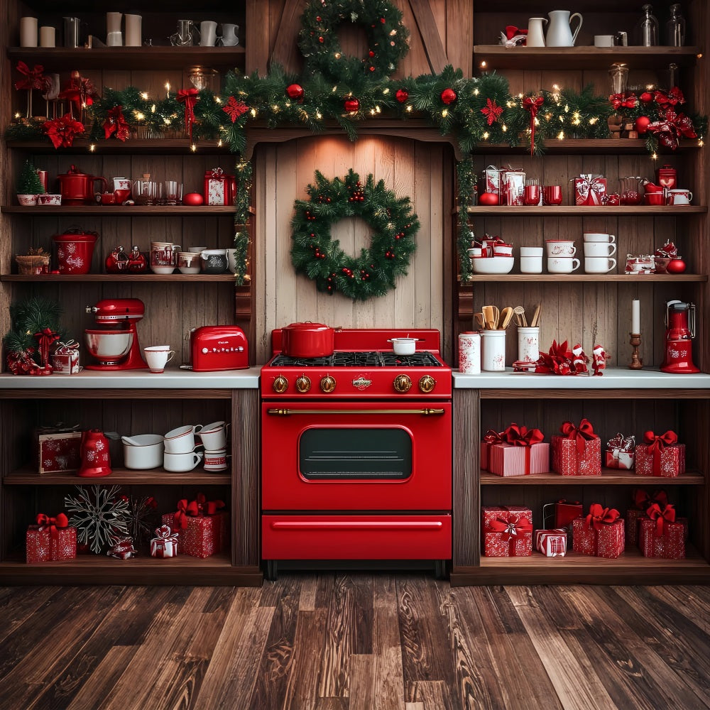 Fotografie Weihnachten Backdrop Rot Ofen Küche Dekor Hintergrund BRP11-192