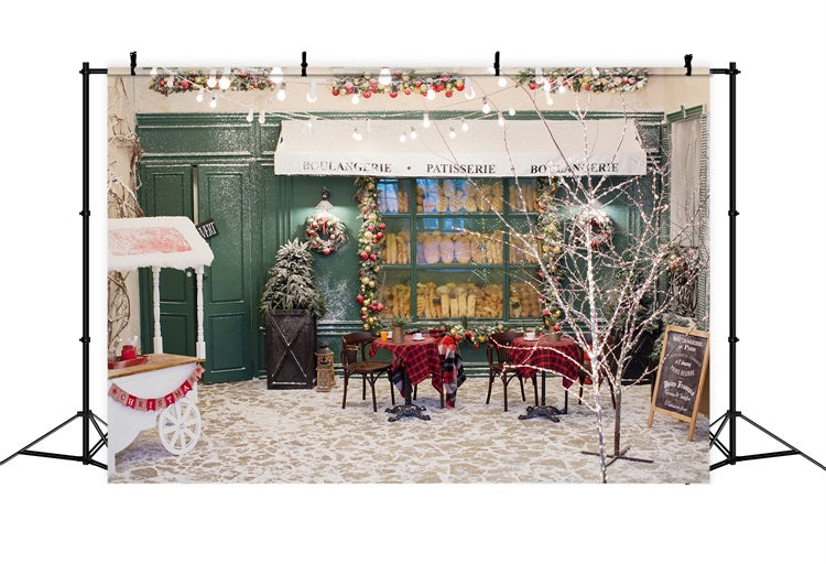 Weihnachtsbaum Backdrops Schneebedeckte Boulangerie Lichter Backdrop BRP11-201