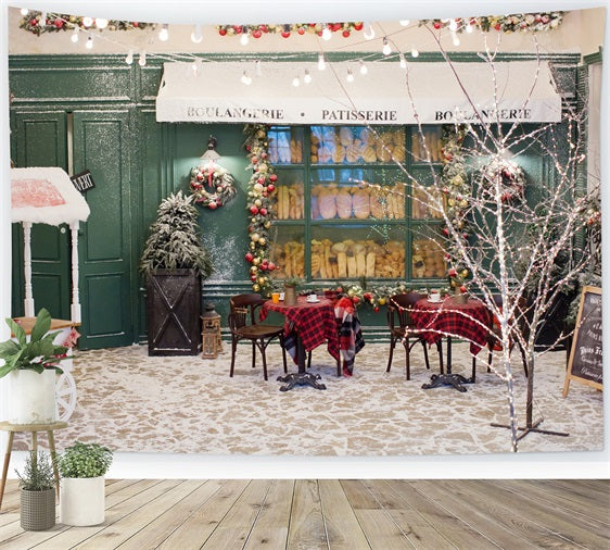 Weihnachtsbaum Backdrops Schneebedeckte Boulangerie Lichter Backdrop BRP11-201
