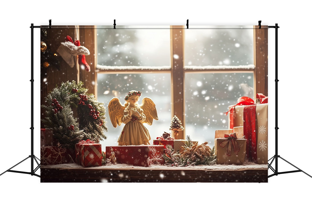 Backdrop für Weihnachtsengel Fenster Schneeflocken Kranz Backdrop BRP11-203